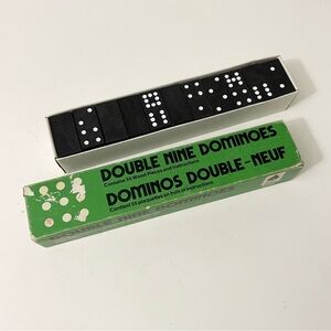 Vtg Hoyle Double Nine Black 55 Wood Dominoes Original Green Box